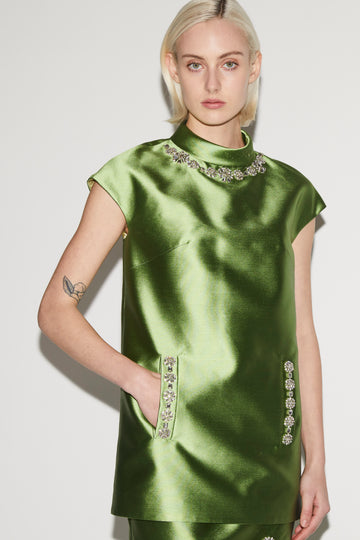 CEDRIC TOP JADE EMBELLISHED MIKADO