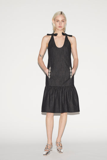 DAMIAN DRESS BLACK EMBRODIERED DENIM