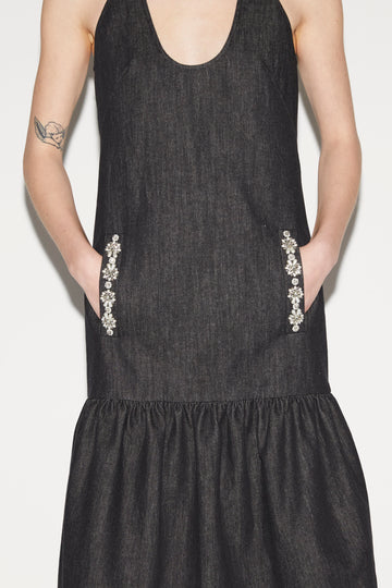 DAMIAN DRESS BLACK EMBRODIERED DENIM