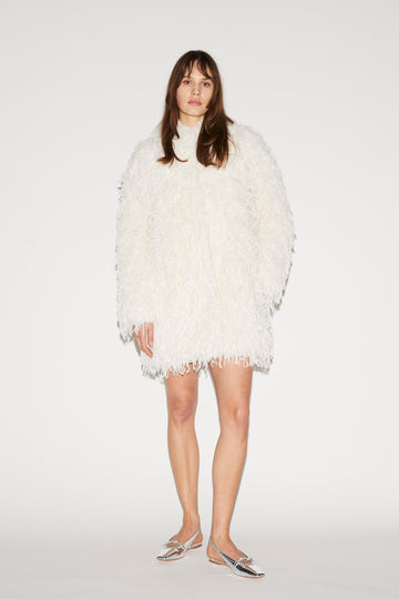 SELINA COAT IVORY FAUX FUR AND FEATHERS