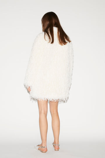 SELINA COAT IVORY FAUX FUR AND FEATHERS