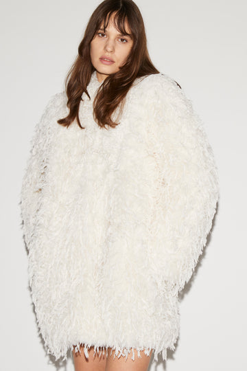 SELINA COAT IVORY FAUX FUR AND FEATHERS