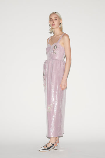 ESMERALDA DRESS LILAC EMBROIDERED SEQUINS