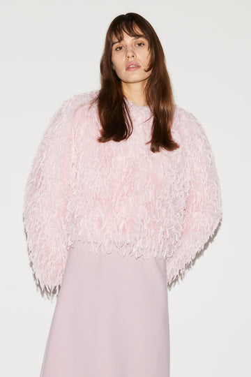 BELAMY JACKET FAUX FUR AND FEATHERS PALE PINK