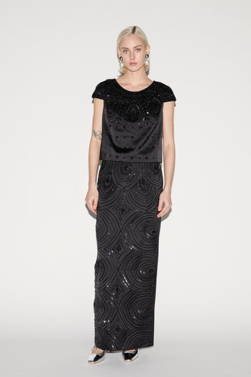 LIORA SKIRT BLACK EMBROIDERED DUCHESSE