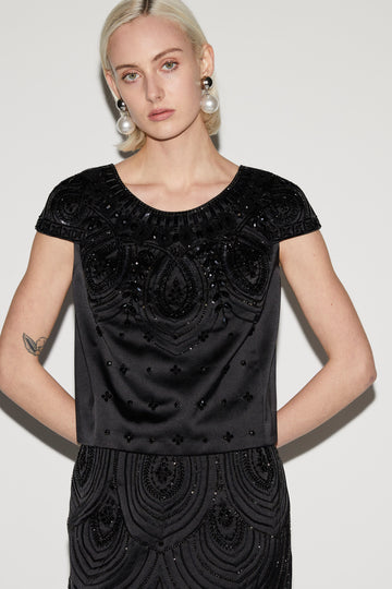 VIRGIL TOP BLACK EMBRODIERED DUCHESSE