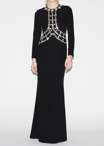 JORDYN GOWN BLACK EMBELLISHED CREPE JERSEY