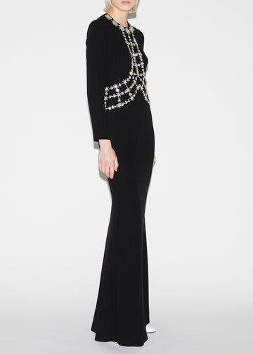 JORDYN GOWN BLACK EMBELLISHED CREPE JERSEY