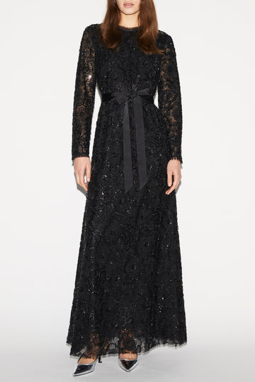 MAURENE DRESS BLACK EMBROIERED TULLE