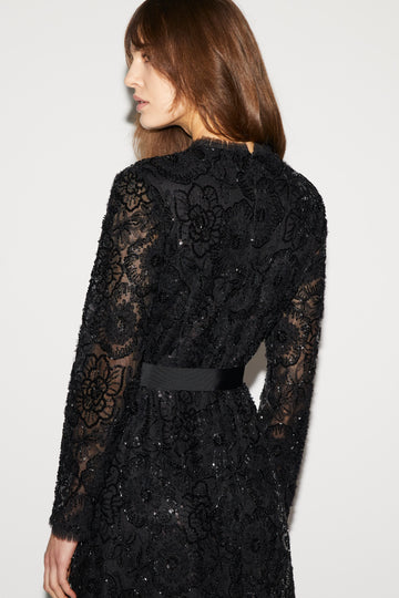 MAURENE DRESS BLACK EMBROIERED TULLE