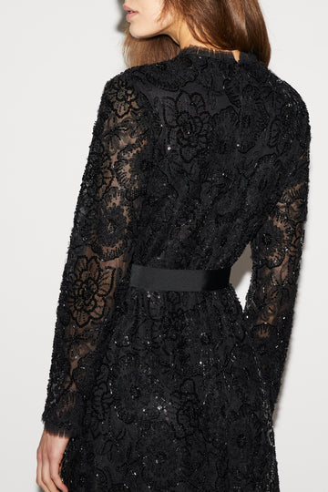 MAURENE DRESS BLACK EMBROIERED TULLE