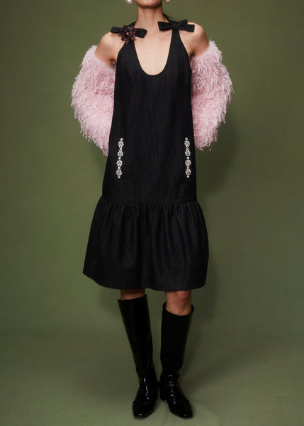 DAMIAN DRESS BLACK EMBRODIERED DENIM – HUISHAN ZHANG