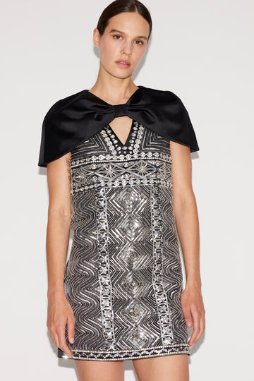 KATHY DRESS BLACK EMBROIDERED DUCHESSE