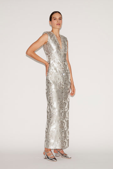 SHIRIN DRESS SILVER JACQUARD