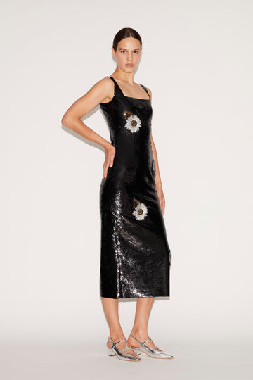 MARILYN DRESS BLACK EMBROIDERED SEQUINS