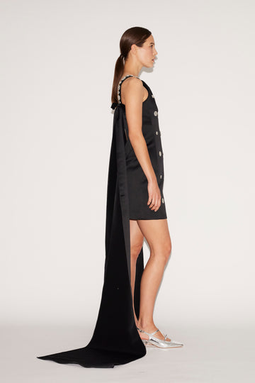 POLLY DRESS BLACK EMBROIDERED DUCHESSE