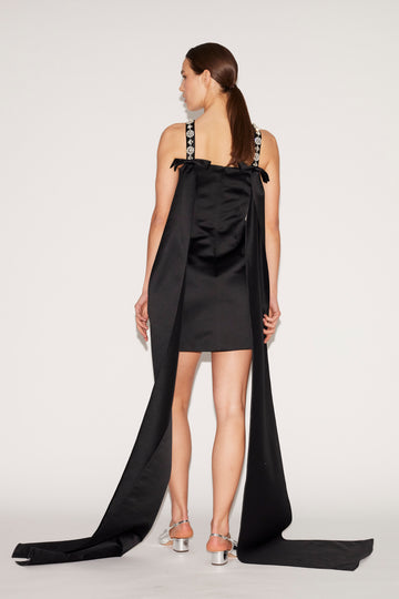 POLLY DRESS BLACK EMBROIDERED DUCHESSE