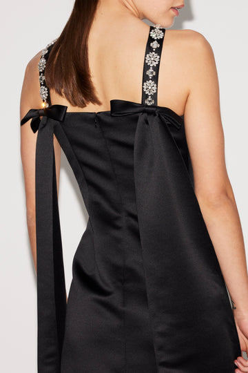 POLLY DRESS BLACK EMBROIDERED DUCHESSE