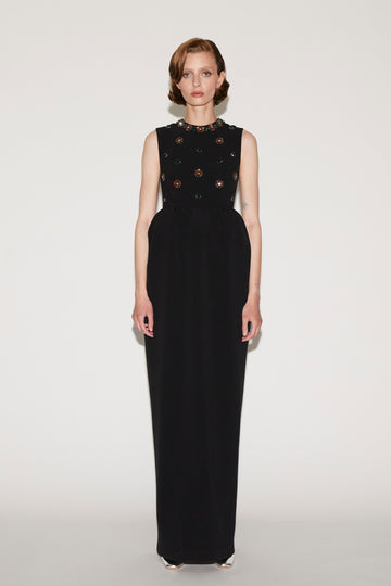 VIRGINIA GOWN BLACK EMBROIDERED CREPE