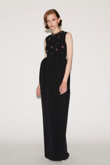 VIRGINIA GOWN BLACK EMBROIDERED CREPE
