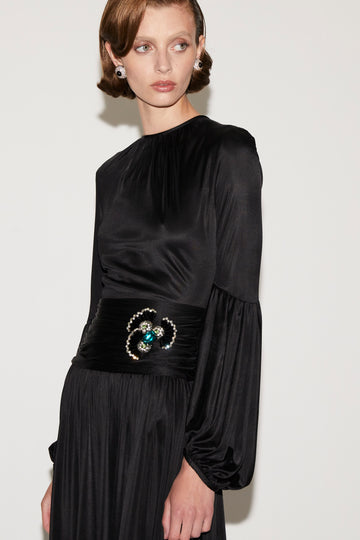 DOTTI DRESS BLACK SATIN JERSEY