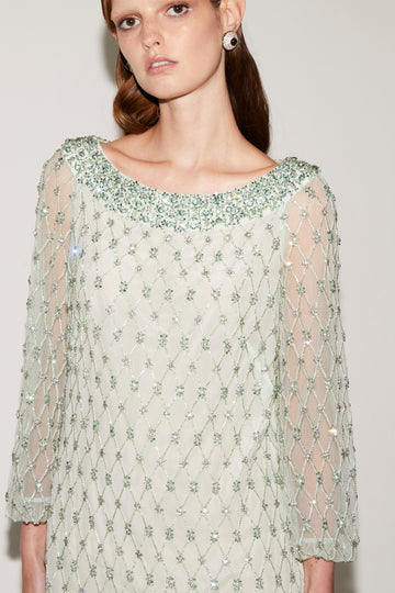 MELODY GOWN MINT EMBROIDERED TULLE