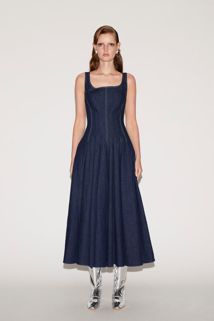 huishan zhang denim dress Huishan Zhang Huang Midi Denim Dress in Blue