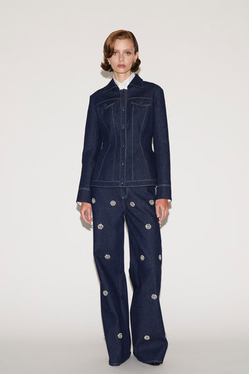 GHIDA TROUSERS INDIGO EMBROIDERED DENIM