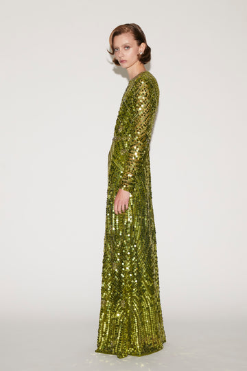 DELPHI GOWN CHARTERUSE EMBROIDERED SEQUINS