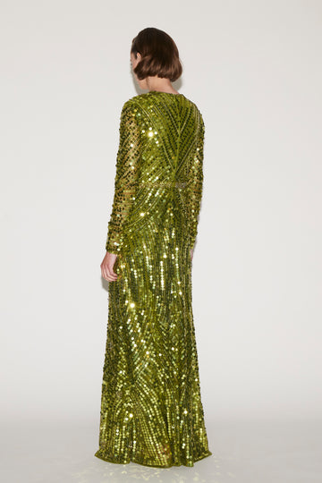 DELPHI GOWN CHARTERUSE EMBROIDERED SEQUINS