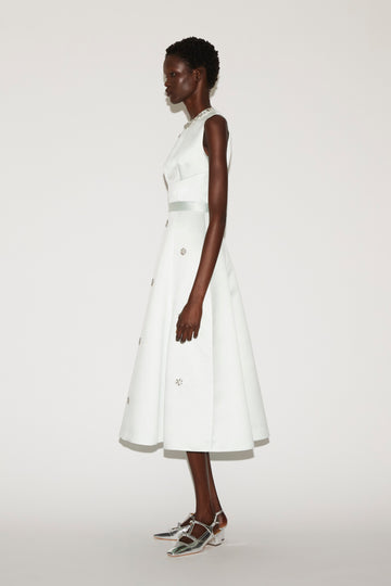 SOL DRESS MINT EMBROIDERED DUCHESSE