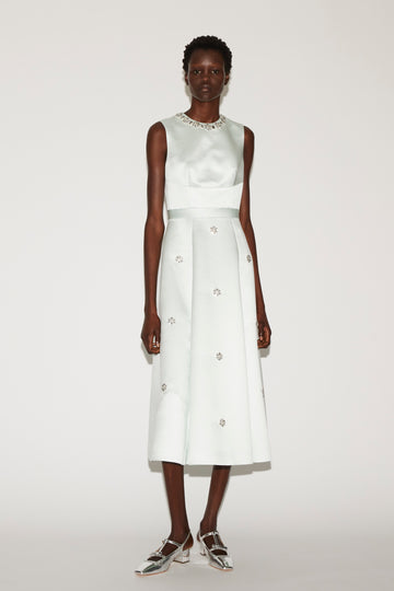 SOL DRESS MINT EMBROIDERED DUCHESSE