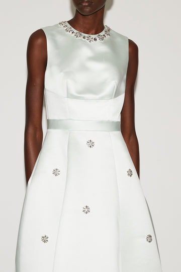 SOL DRESS MINT EMBROIDERED DUCHESSE