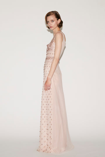 BEA GOWN PALE PINK EMBROIDERED TULLE