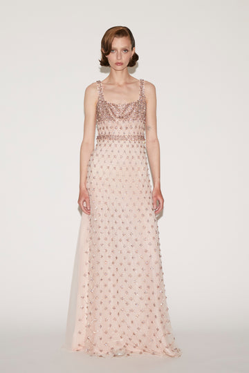 BEA GOWN PALE PINK EMBROIDERED TULLE