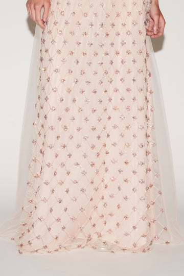 BEA GOWN PALE PINK EMBROIDERED TULLE