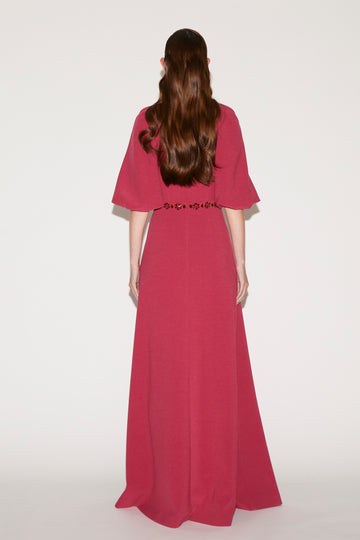 AGATA GOWN RASBERRY EMBROIDERED CREPE