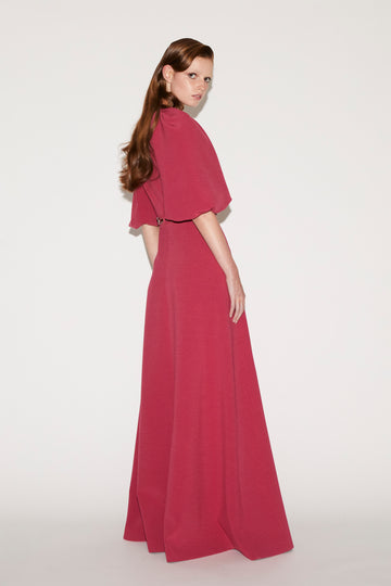 AGATA GOWN RASBERRY EMBROIDERED CREPE