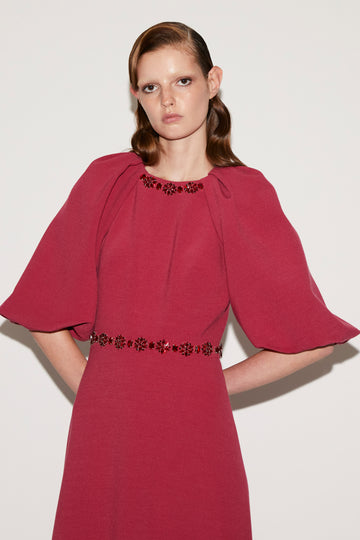 AGATA GOWN RASBERRY EMBROIDERED CREPE