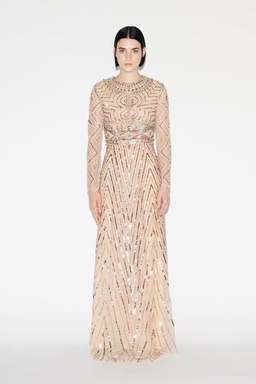 DELPHI GOWN NUDE EMBROIDERED TULLE