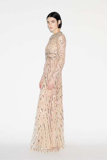 DELPHI GOWN NUDE EMBROIDERED TULLE