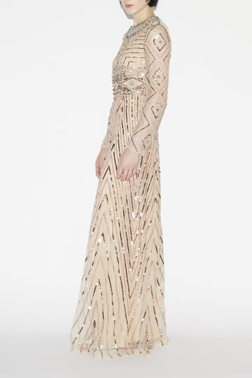 DELPHI GOWN NUDE EMBROIDERED TULLE