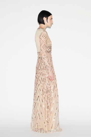 DELPHI GOWN NUDE EMBROIDERED TULLE