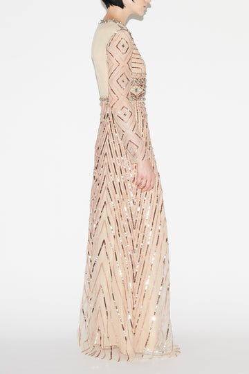 DELPHI GOWN NUDE EMBROIDERED TULLE