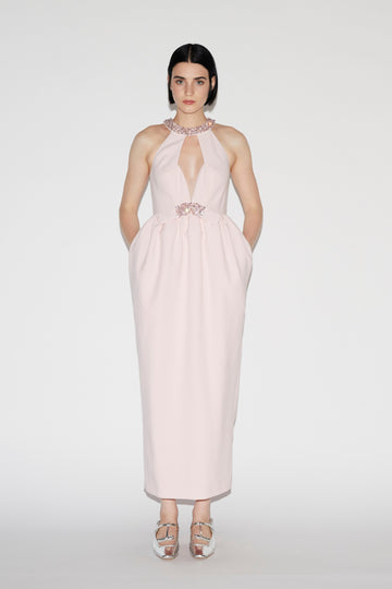 HARLEE DRESS PINK EMBROIDERED CREPE