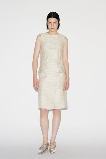 NIA DRESS GOLD EMBROIDERED TWEED