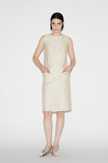 NIA DRESS GOLD EMBROIDERED TWEED
