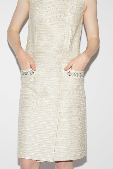 NIA DRESS GOLD EMBROIDERED TWEED