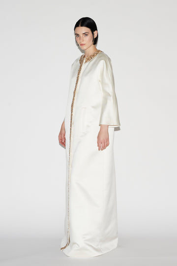 HALO COAT IVORY EMBROIDERED DUCHESSE