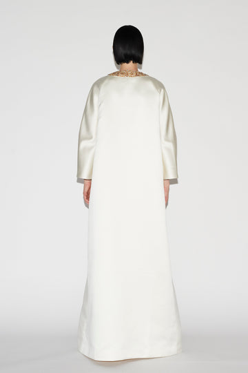 HALO COAT IVORY EMBROIDERED DUCHESSE